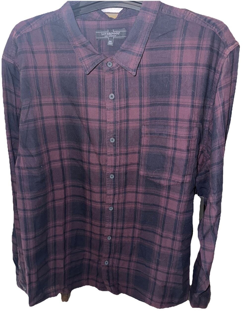 Liverpool Los Angeles Shirt Mens XXL Olive Navy Tartan Woven Button Up MSRP $98